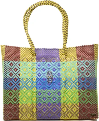Lola's Bag Womens Travel Woven Patterned Tote Bag With Clutch In Yellow Multi