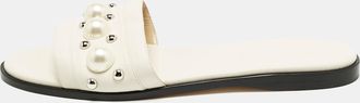 Jimmy Choo London White Leather Minea Embellished Flat Slides