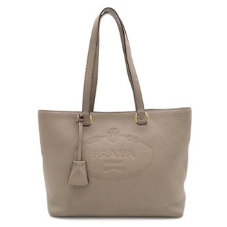 Prada Grayish Leather Shoulder Bag Tote Bag (Pre-Owned)