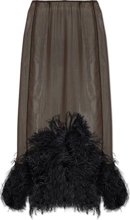 The Attico Rok met struisvogelveren - Dames - Rokken - Bruin - Maat: 2XS Zijde