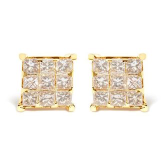 House of Brilliance 14K Yellow Gold 1 1/2 Cttw Princess-Cut Diamond Square Stud Earrings at Nordstrom