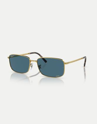 Ray-Ban RB3717 - Occhiali da sole rettangolari oro con lenti blu polarizzate