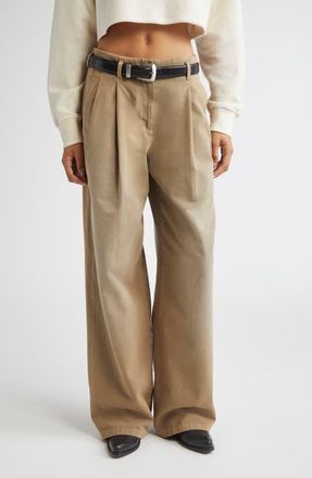 Golden Goose Journey Hollywood Waist Twill Wide Leg Pants in Pale Khaki at Nordstrom, Size 10 Us