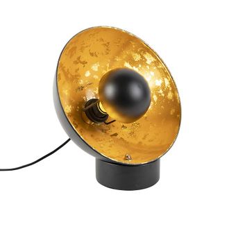 QAZQA Industrial L&aacute;mpara De Mesa Industrial Negra Con Interior Dorado - Magna Eglip Acero Redonda Adecuado Para Led Max. 1 X 25 Watt - Qazqa