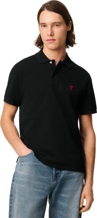 Ami Mens Ami de Coeur Polo Shirt in Black Cotton - Size Small