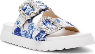 Betsey Johnson Matie Slide Sandal in White/Blue Floral at Nordstrom, Size 9.5