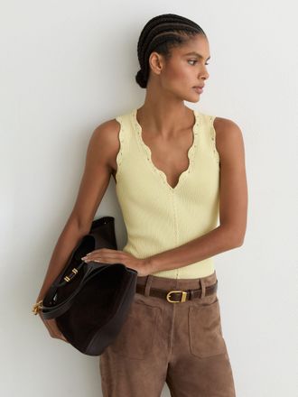 Reiss Buttermilk Yellow Scallop-trim Rib-knit Vest, XS