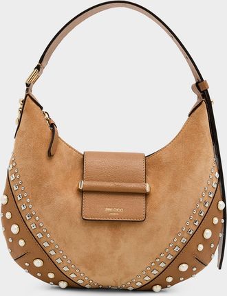 Jimmy Choo London Bar Studded Small Suede & Leather Hobo Bag