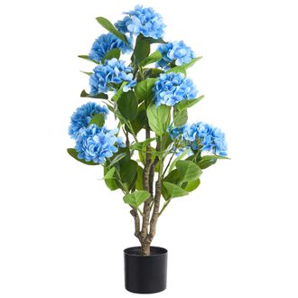 Beliani Planta Artificial En Maceta Con Flores Decoraci&oacute;n Moderna De Pl&aacute;stico Para Interiores Hecha A Mano 90 Cm Azul Hortensium