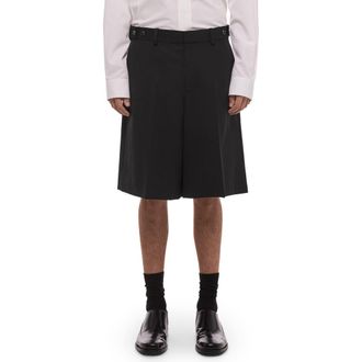 Helmut Lang Gab Pleated Wool Shorts in Black at Nordstrom, Size 32