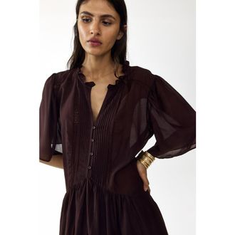 H&M Viscose-blend tunic dress in Dark Brown at Nordstrom, Size Large