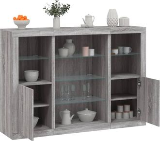 vidaXL Vidaxl - Aparador Con Luz Led 3 Pzas Madera De Ingenier&iacute;a Gris Sonoma