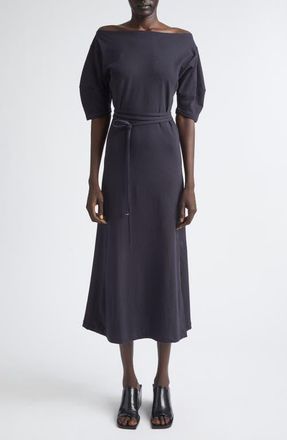 Christophe Lemaire Off the Shoulder Cotton & Linen Jersey Midi Dress in Urchin at Nordstrom, Size Xx-Small