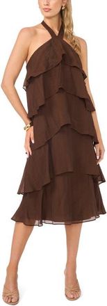 Vince Camuto Tiered Halter Midi Dress in Mocha at Nordstrom, Size Xx-Large