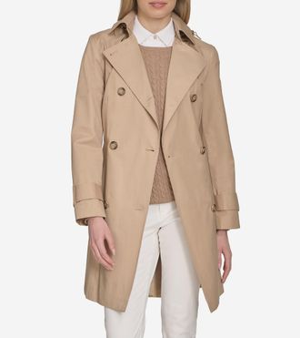 Cole Haan Womens Hooded Trench Coat - Beige Size Large