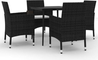 vidaXL Vidaxl - Set Comedor De Jard&iacute;n 5 Pzas Y Cojines Rat&aacute;n Sint&eacute;tico Y Vidrio