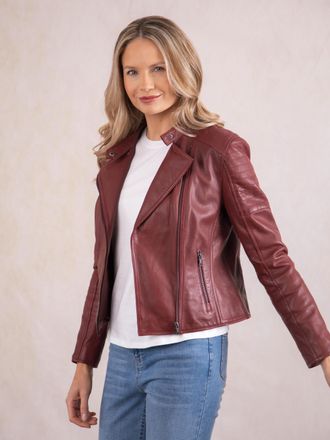 Lakeland Leather Womens Nicole Biker Jacket in Red - Size 12 UK