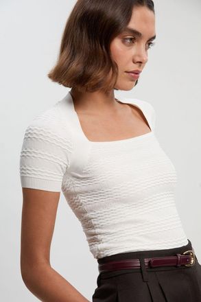 Karen Millen Womens Pointelle Stitch Detail Knit Top - White Viscose - Size X-Small