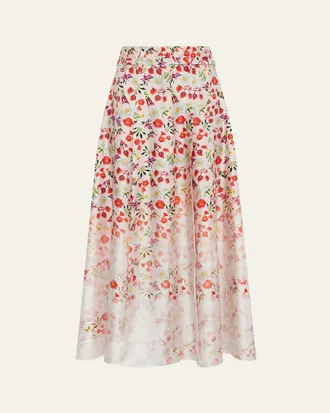 Gabriela Hearst Dugald Degrade Floral Silk Pleated Midi Skirt With Belt