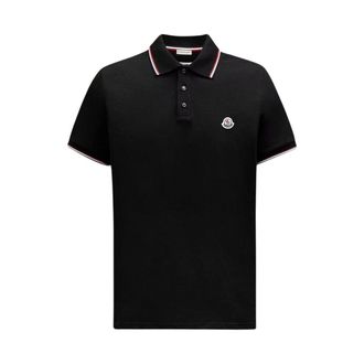 Moncler Polo Shirts, male, Black, Size: XL Tricolor Trimmed Polo Shirt