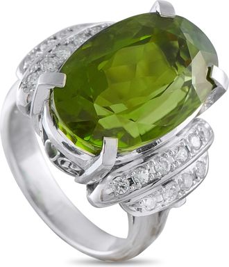 Luxury Bazaar Platinum 0.56ct Diamond and Peridot Ring MF21-052126