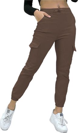 Generic Womens High Waist Casual Relaxed Stretch Fit Cargo Combat Sweatpants - Black Stone Blue Grey Khaki Nude Rust - S/M - L/XL (UK, Alpha, L, XL, Regular, 