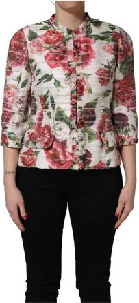 Dolce & Gabbana Peony Print Crewneck Jacket - Dames - Blouses - Veelkleurig - L - Wol - Overhemden