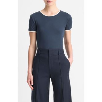 Vince Tipped Pima Cotton Crewneck T-Shirt in Deep Lake/Flaxen at Nordstrom Rack, Size Small