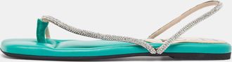 N&deg;21 N21 Green Leather Crystal Embellished Slingback Sandals