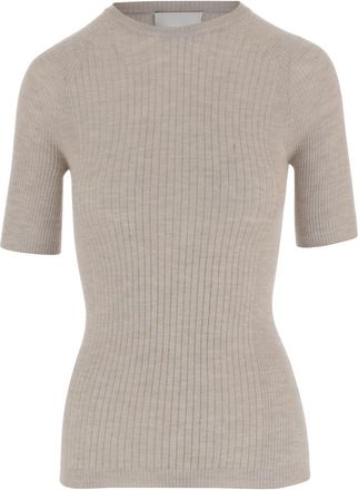 SA SU PHI Cashmere-Zijde Ribgebreid T-Shirt - Dames - Cashmere truien - Beige - XL - Truien & Vesten