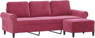 vidaXL Vidaxl - Sof&aacute; De 3 Plazas Con Taburete De Terciopelo Rojo Tinto 180 Cm