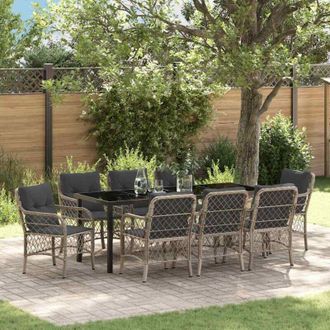 vidaXL Conjunto De Comedor De Jard&iacute;n 9 Pcs Gris Claro Rat&aacute;n Sint&eacute;tico Vidaxl