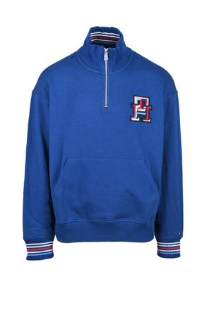 Tommy Hilfiger Royal Blue Cotton Zip Neck Sweatshirt