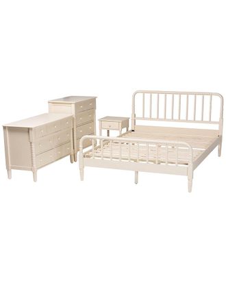 Baxton Studio Braith Farmhouse Spindle Wood 4Pc Bedroom Set With Two Nightstands