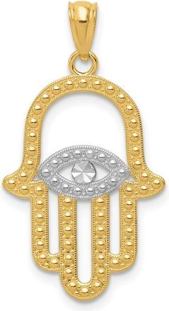 Diamond2Deal 14k Yellow Gold and White Rhodium Textured Hamsa and Evil Eye Pendant