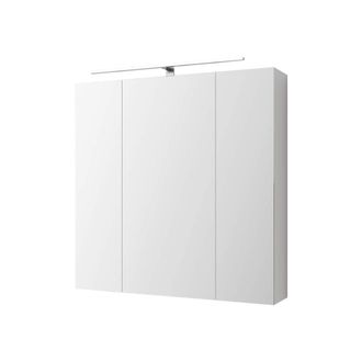 ML Design Ml-design Armario Con Espejo De Ba&ntilde;o Con Iluminaci&oacute;n Led 72,4x72x15 Cm Blanco Mueble Colgante De Pared Con Interruptor De Luz 3 Puertas Y 6 Estantes D