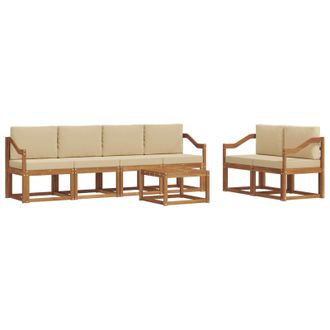 vidaXL Conjunto De Sof&aacute;s De Exterior Con Coj&iacute;n 7 Pcs Natural Y Beige Vidaxl