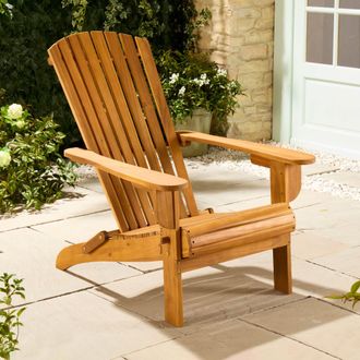 VonHaus Hudson Acacia Wooden Folding Adirondack Garden Chair in Natural