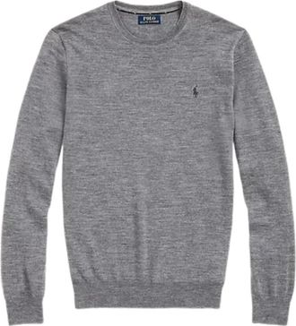 Ralph Lauren Slim Fit Wasbare Wollen Trui Lichtgrijs - Heren - Ronde hals truien - Grijs - M - Wol - Truien & Vesten