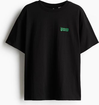 H&M Kastiges T-Shirt mit Print - Schwarz