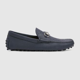 Gucci Mens Driver With Horsebit, Blue, Leather