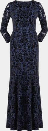 Shoshanna Brianna Floral Velvet Lace Mermaid Gown