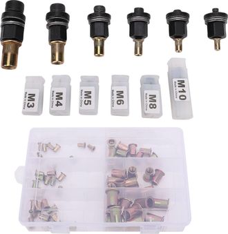 Infinite Kit Remachadora Acero Carbono M3-m10 Con 6 Adaptadores Y 60 Remaches Para Taladro - Ideal Para Reparaci&oacute;n De Coches Y Bricolaje