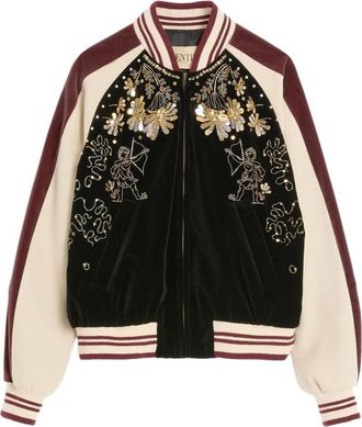 Valentino Embroidered Velour Bomber Jacket
