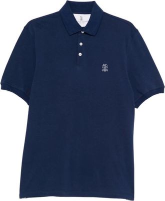 Brunello Cucinelli Brunello Cucinelli, Polo Shirts, male, Blue, Size: M Blue Polo Shirt with Logo Embroidery