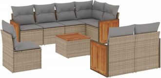 vidaXL Set De Sof&aacute;s De Jard&iacute;n 9 Pzas Con Cojines Rat&aacute;n Sint&eacute;tico Beige Vidaxl