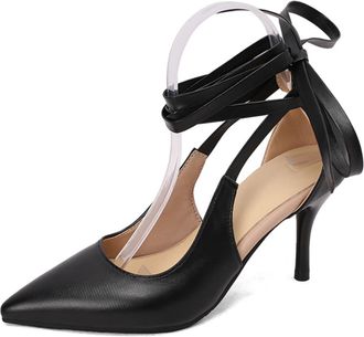 Generic Womens Cross Ankle Strap Dress Pumps Stiletto High Heel Formal Shoes Pointed Toe Evening Party Prom Shoes,Black Leather,9.5 UK