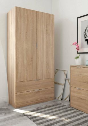 Dmora Dmora - Guardarropa Darest, Armario Dormitorio Con 2 Puertas Y 2 Cajones, Muebles De Dormitorio Con Perchero, 81x52h180 Cm, Roble