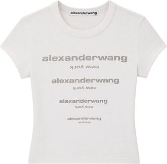 Alexander Wang White Crystal Logo Cotton T-Shirt