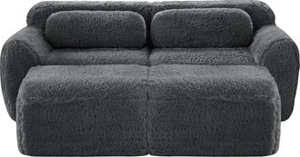 STILVORA Sof&aacute; Modular 2 Plazas En Tela Aterciopelada Con 2 Taburetes, Base Antideslizante, Sin Montaje, Asiento Amplio, Gris